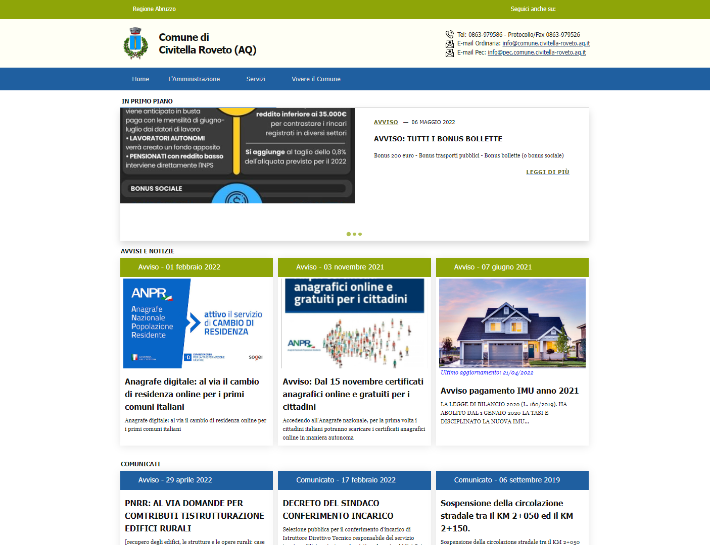 Pubblicato il nuovo sito istituzionale del Comune di Civitella Roveto